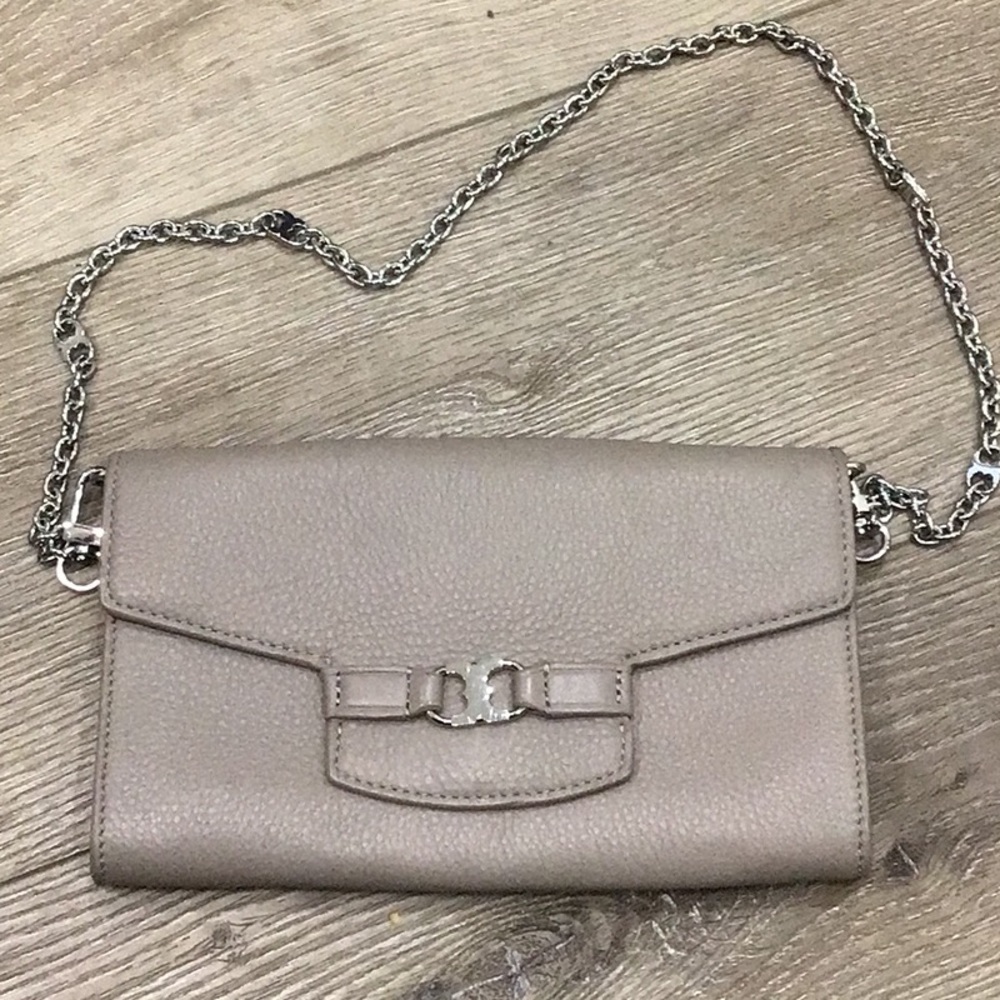 Tory Burch Taupe Leather Gemini Link Clutch Crossbody Bag